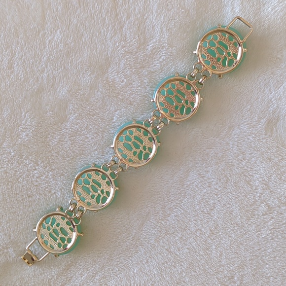 Kendra Scott Cassie Bracelet Chalcedony Chunky Statement Gold Seafoam Green - Picture 6 of 15